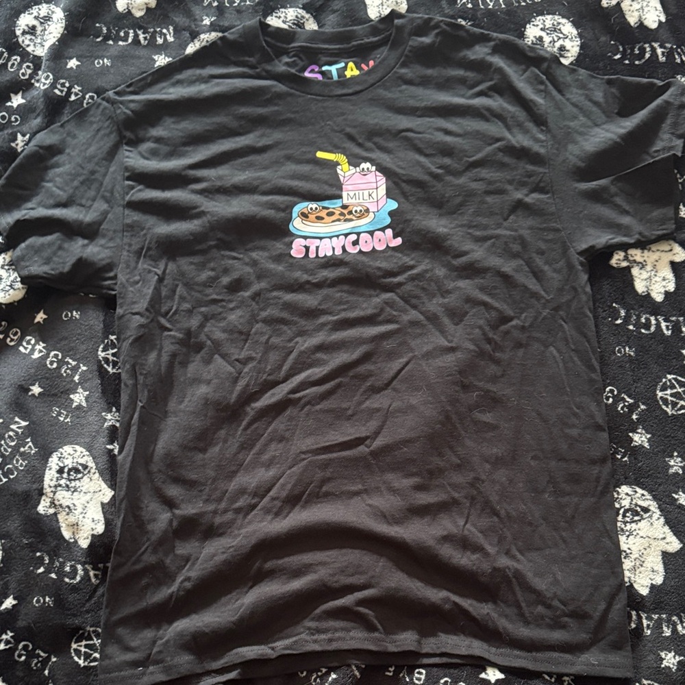 Black Stay Cool Shirt with milk and cookies